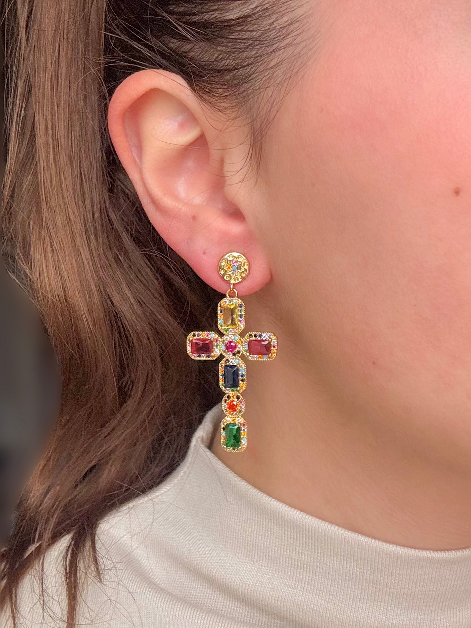 Querida - Boucles Pendantes Croix Boucle d'oreille