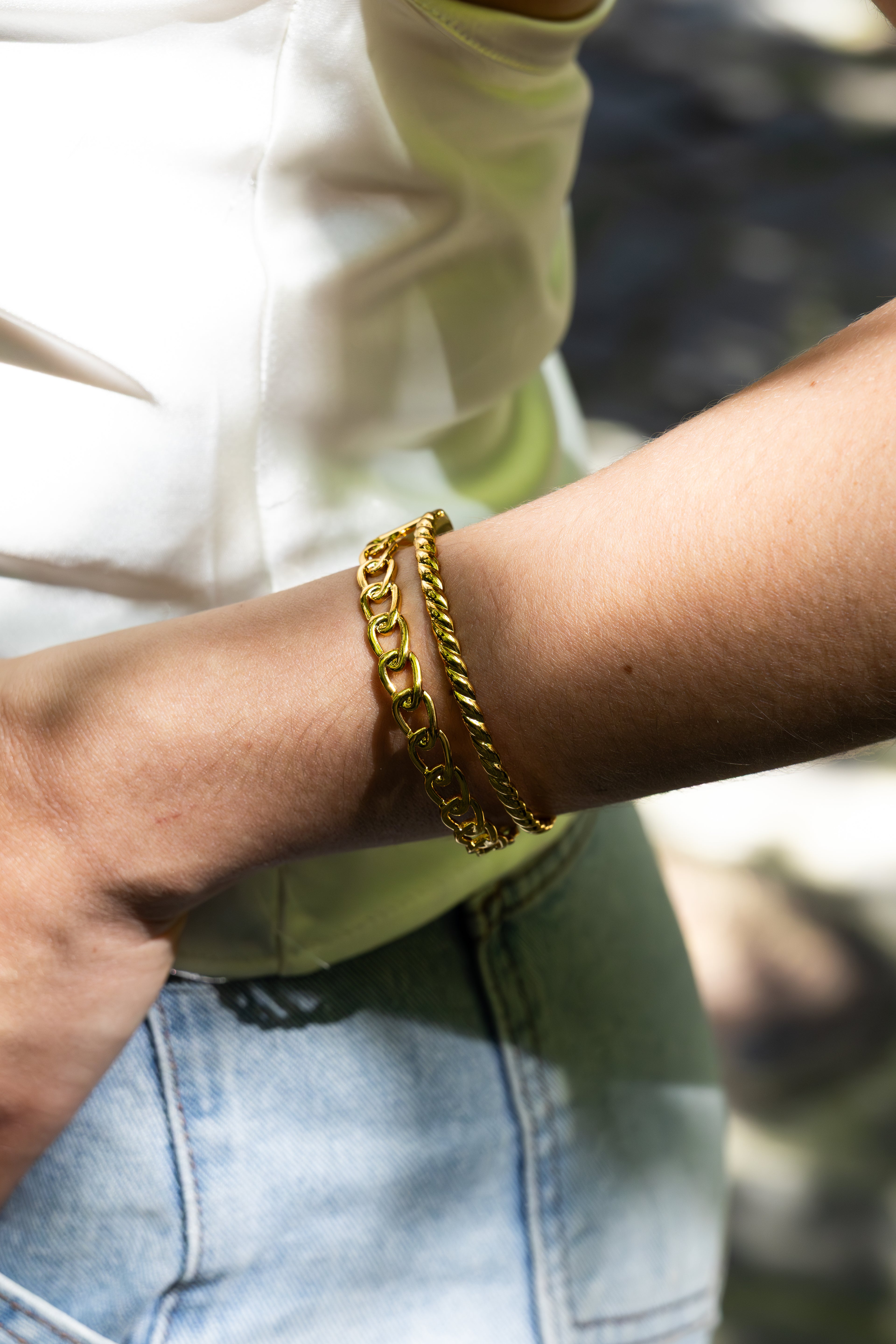 Azur - Jonc Double Rang Doré Bracelet