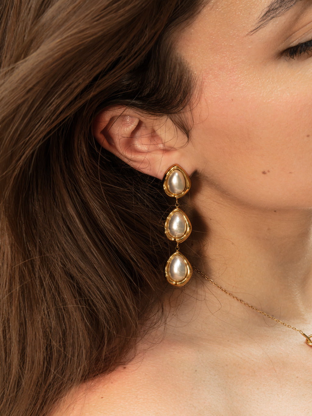 Perla - Boucles Pendante Perles Doré Boucle d'oreille