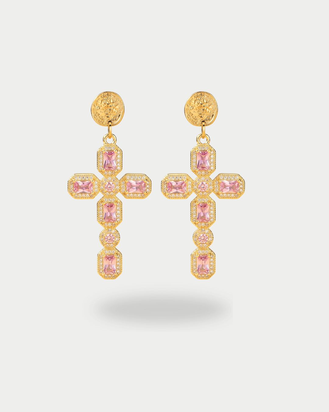 Querida - Boucles Pendantes Croix Roses Boucle d'oreille