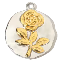 Rose Fleur Bicolore Argenté Charm