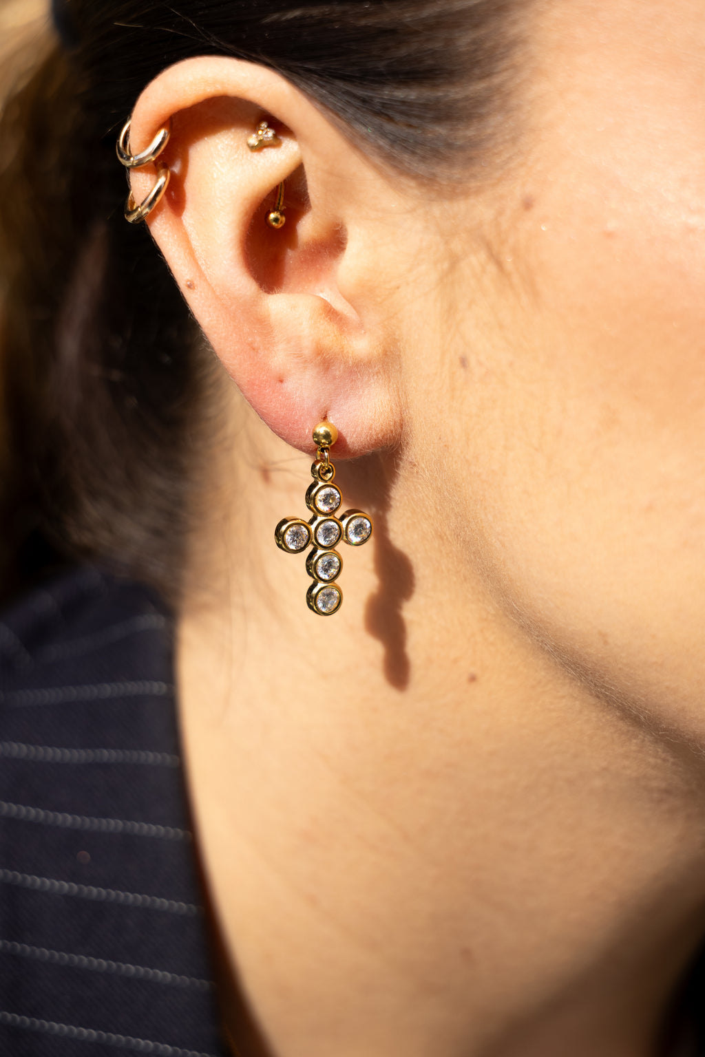 Cruz - Boucles Croix Doré à Strass Boucle d'oreille
