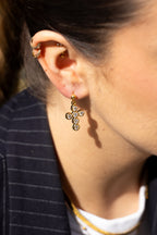 Cruz - Boucles Croix Doré à Strass Boucle d'oreille