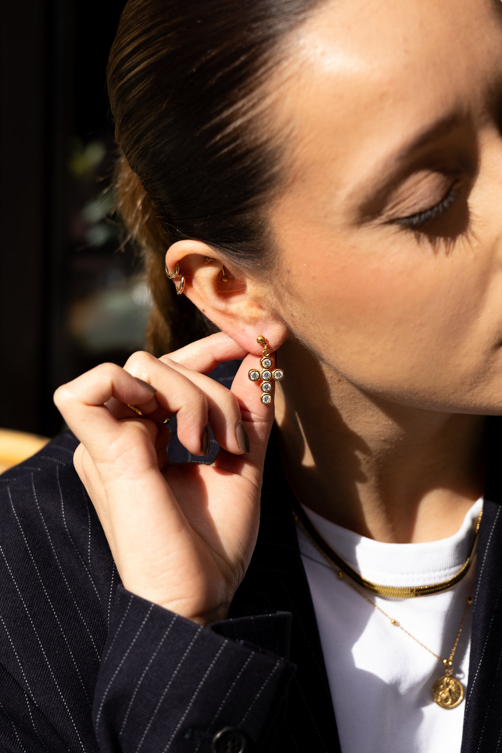 Cruz - Boucles Croix Doré à Strass Boucle d'oreille