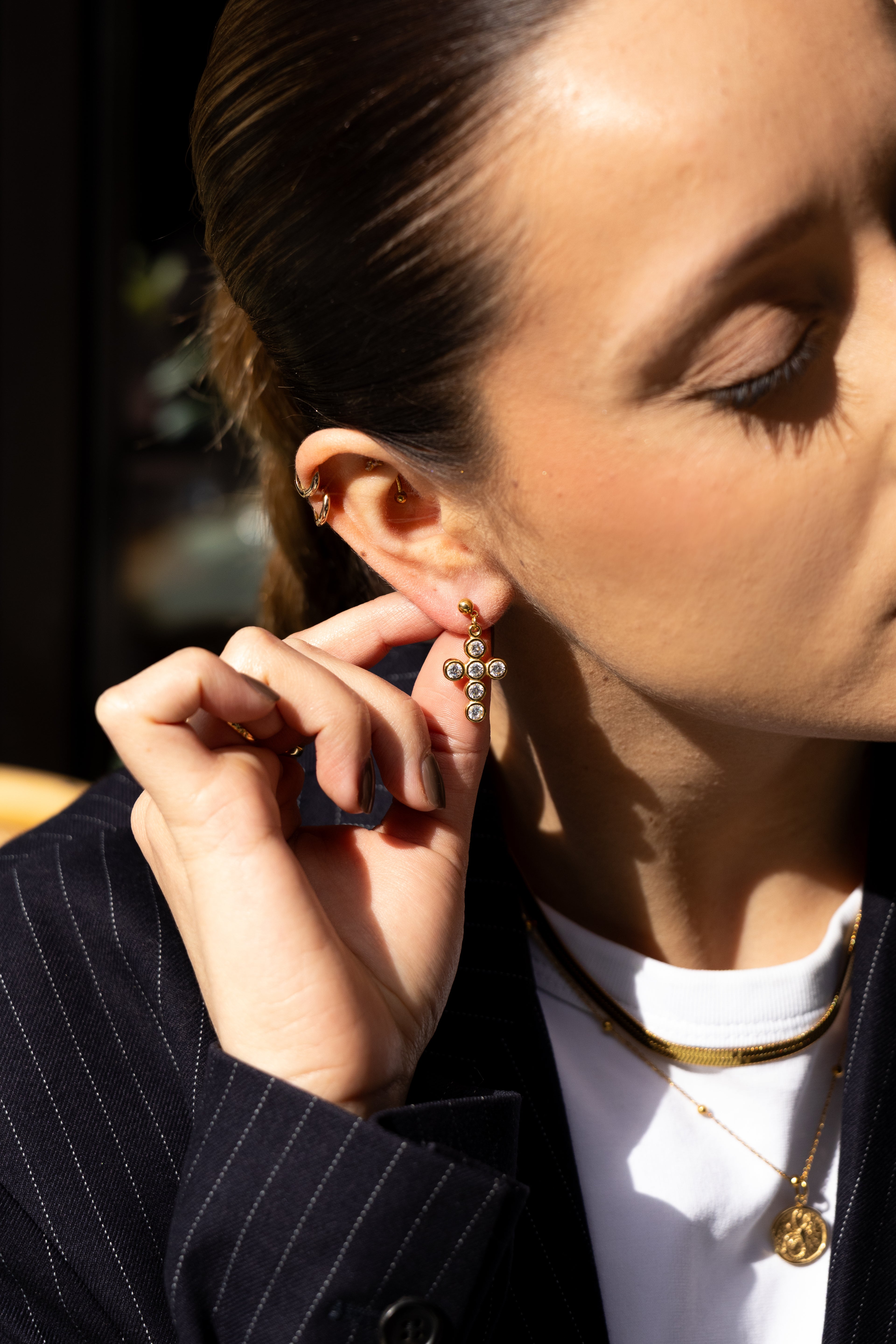 Cruz - Boucles Croix Doré à Strass Boucle d'oreille