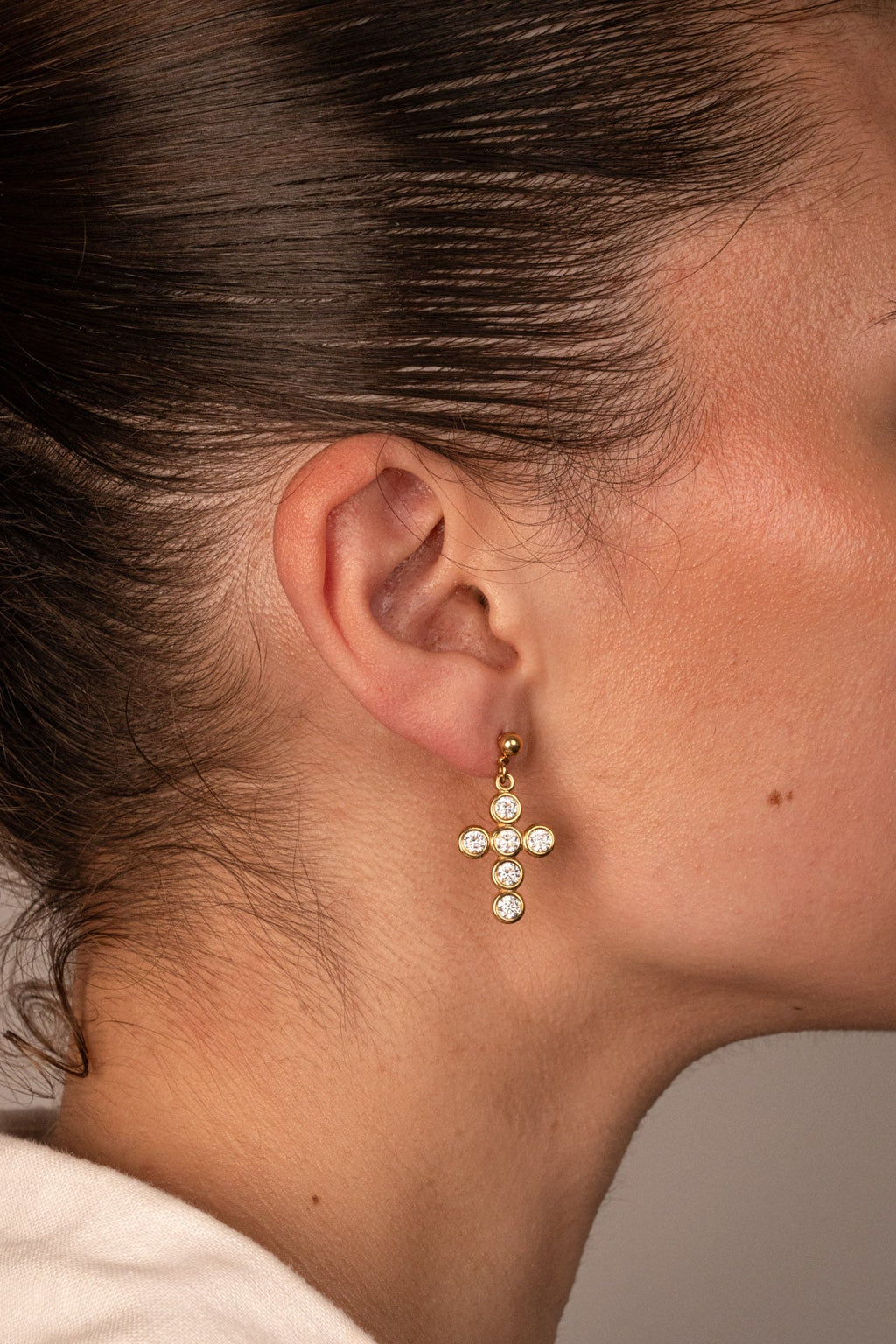 Cruz - Boucles Croix Doré à Strass Boucle d'oreille