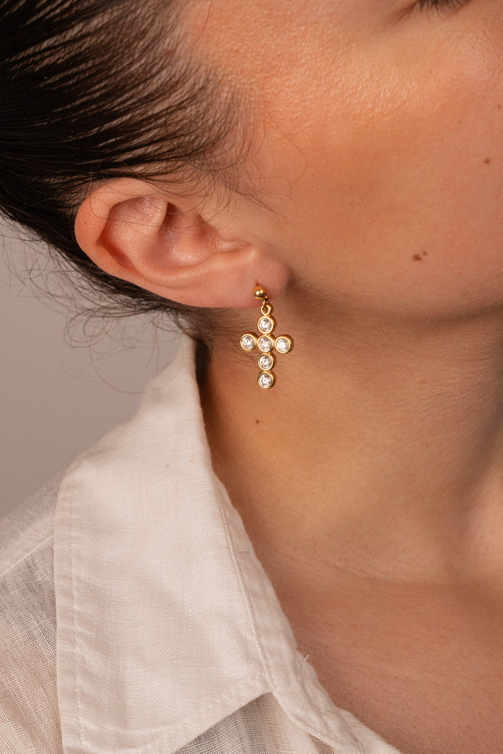 Cruz - Boucles Croix Doré à Strass Boucle d'oreille