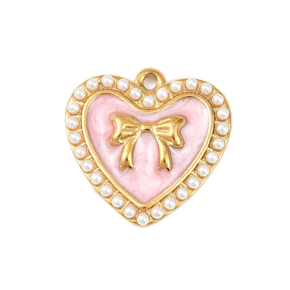 Coeur Perle Rose Ruban 