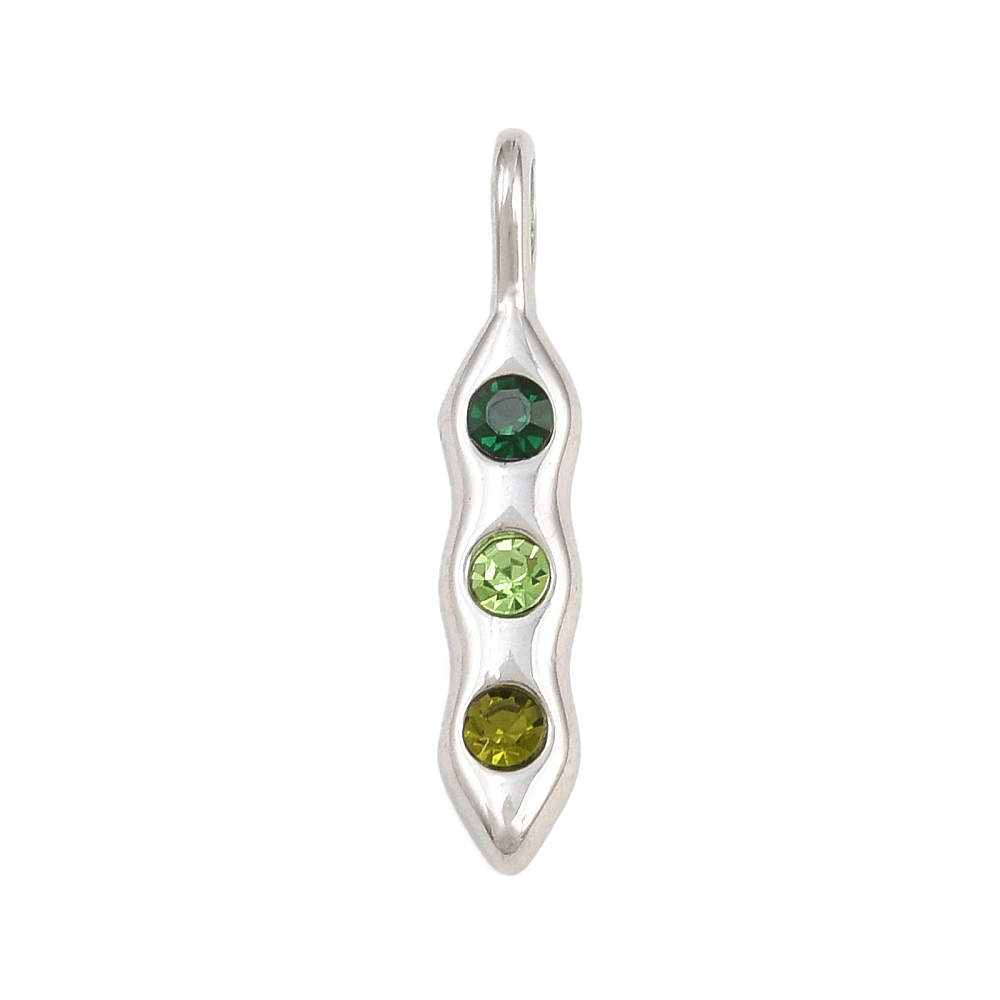 Tige Vert Strass Argenté Charm