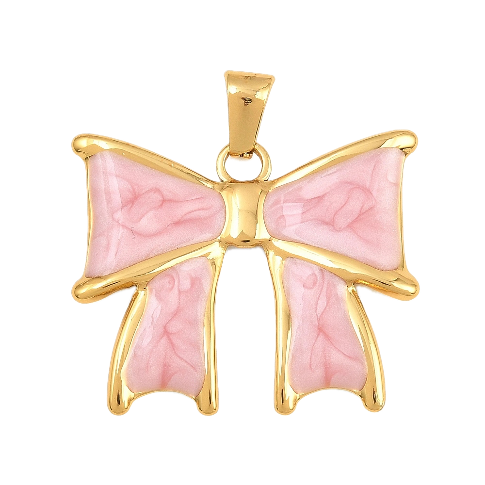 Ruban Noeud Rose Nacré Doré Charm