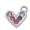 Coeur Rose Violet Strass Argenté Charm