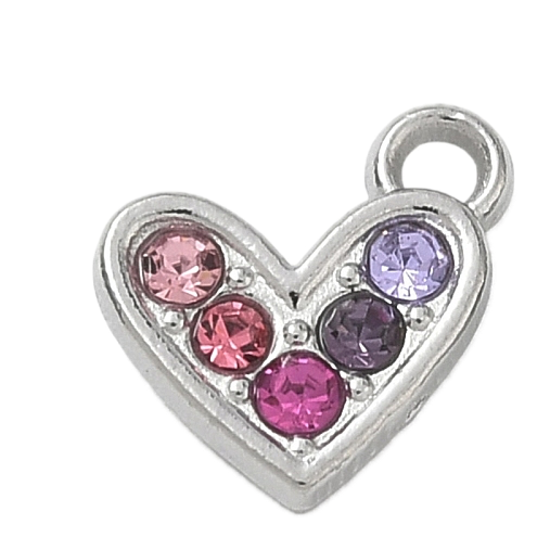 Coeur Rose Violet Strass Argenté Charm