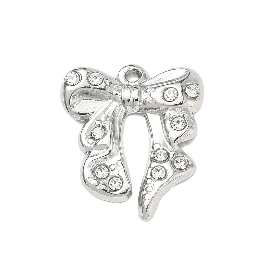 Ruban Noeud Strass Argenté Charm