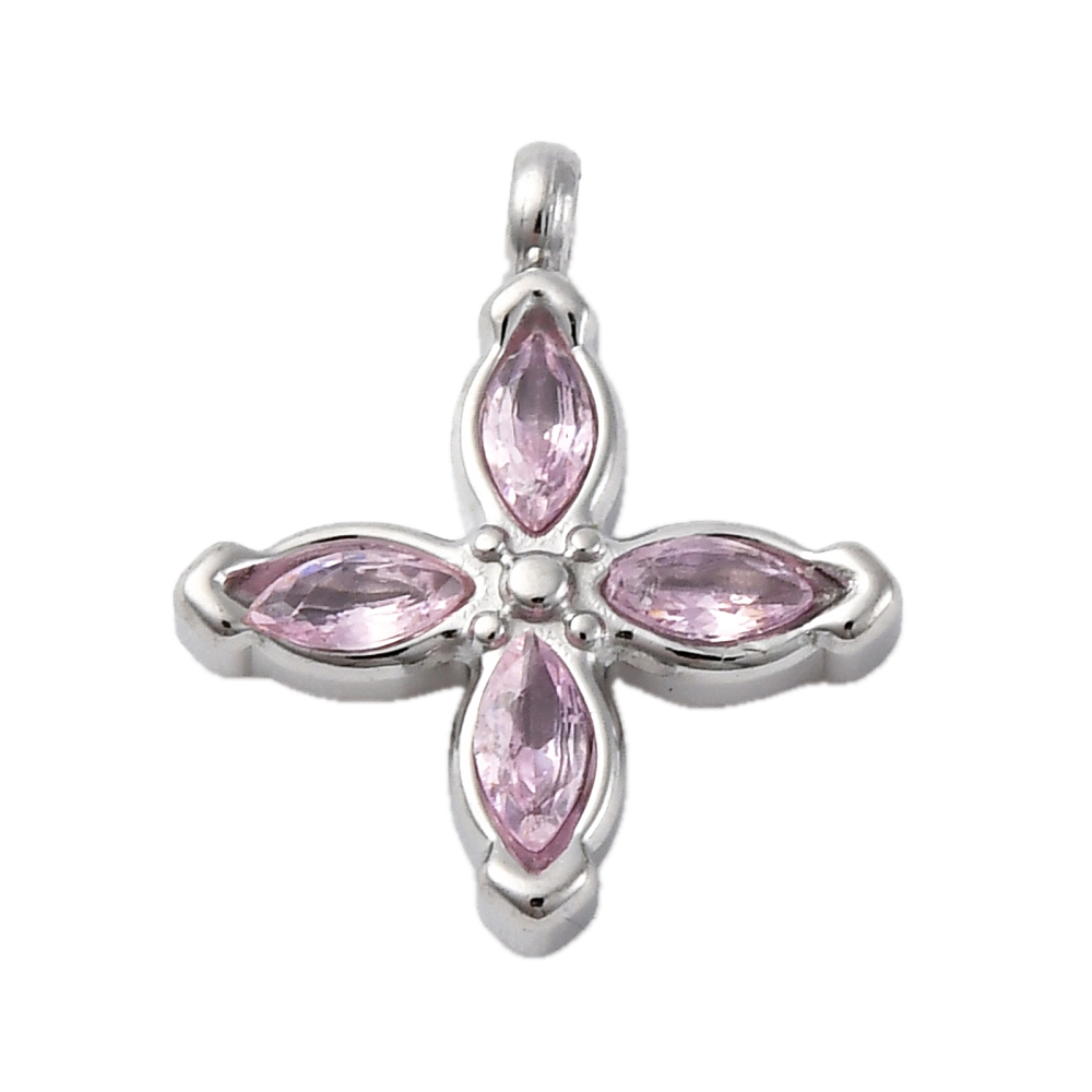 Fleur Etoile Strass Rose Argenté Charm