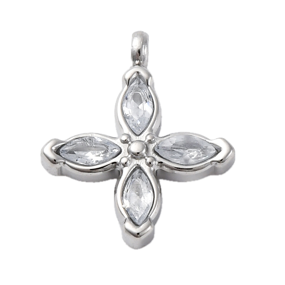 Fleur Etoile Strass Blanc Argenté Charm