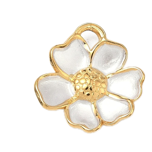 Fleur Blanc Nacre Doré Charm