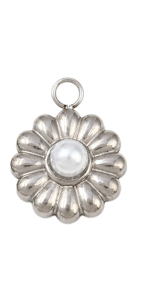 Fleur Perle Blanche Argenté Charm