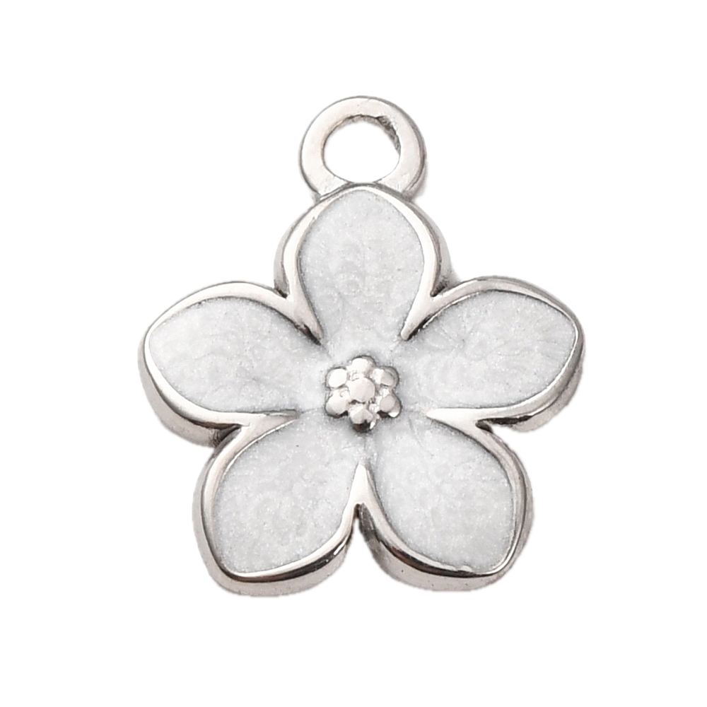 Fleur Blanche Nacré Argenté Charm