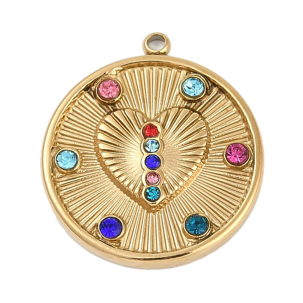 Rond Coeur Strass Multicolore Doré Charm