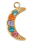Lune Multicolore Strass Doré Charm