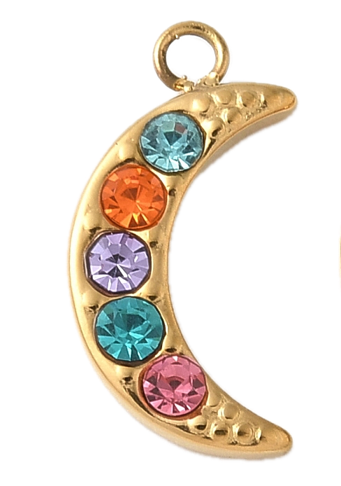 Lune Multicolore Strass Doré Charm