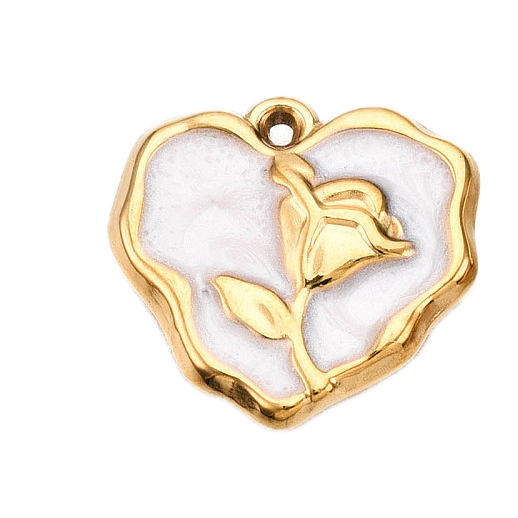 Coeur Nacré Fleur Doré Charm