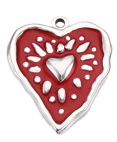 Coeur Rouge Martelé Argenté Charm