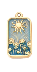 Paysage Soleil Fleur Bleu Doré Charm