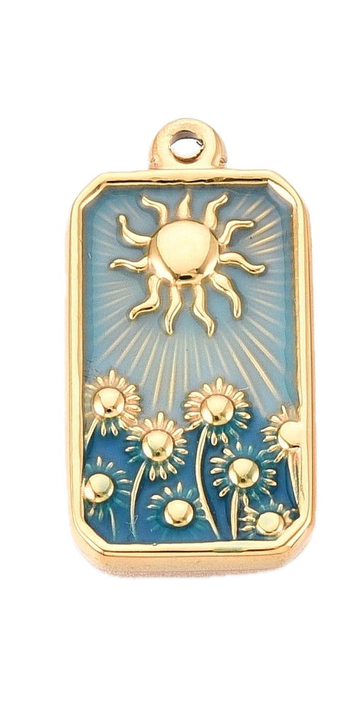 Paysage Soleil Fleur Bleu Doré Charm
