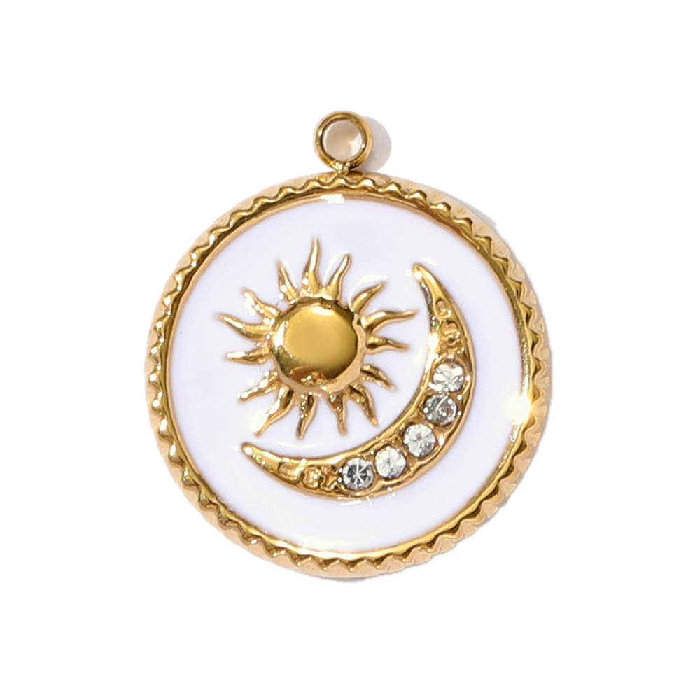 Lune Soleil Blanc Strass Doré Charm