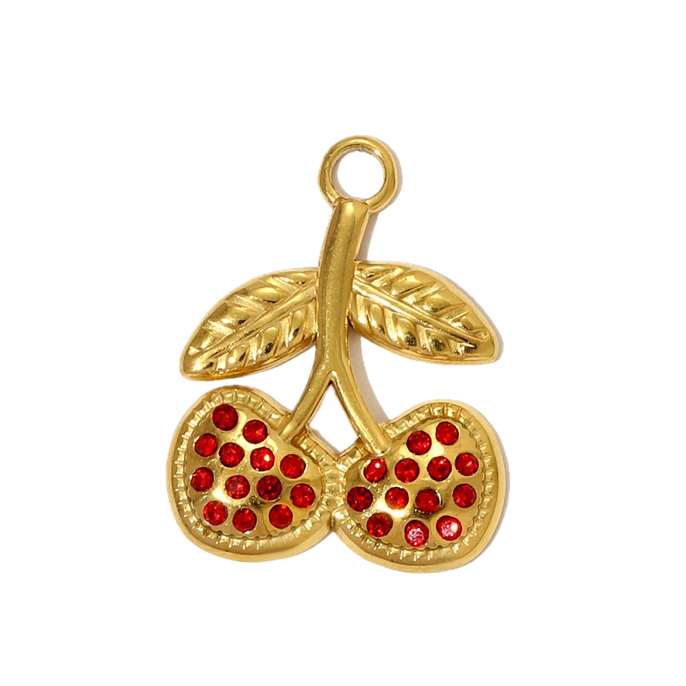 Cerise Strass Rouge Doré Charm