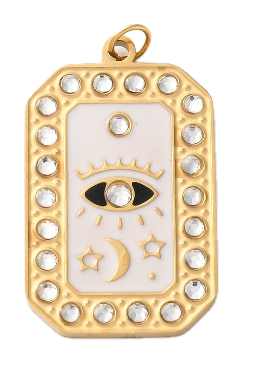Rectangle Oeil Blanc Strass Doré Charm