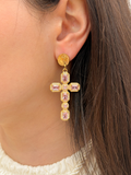 Querida - Boucles Pendantes Croix Roses Boucle d'oreille