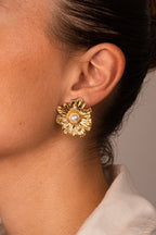 Perlita - Boucles Fleur Perlée Doré Boucle d'oreille