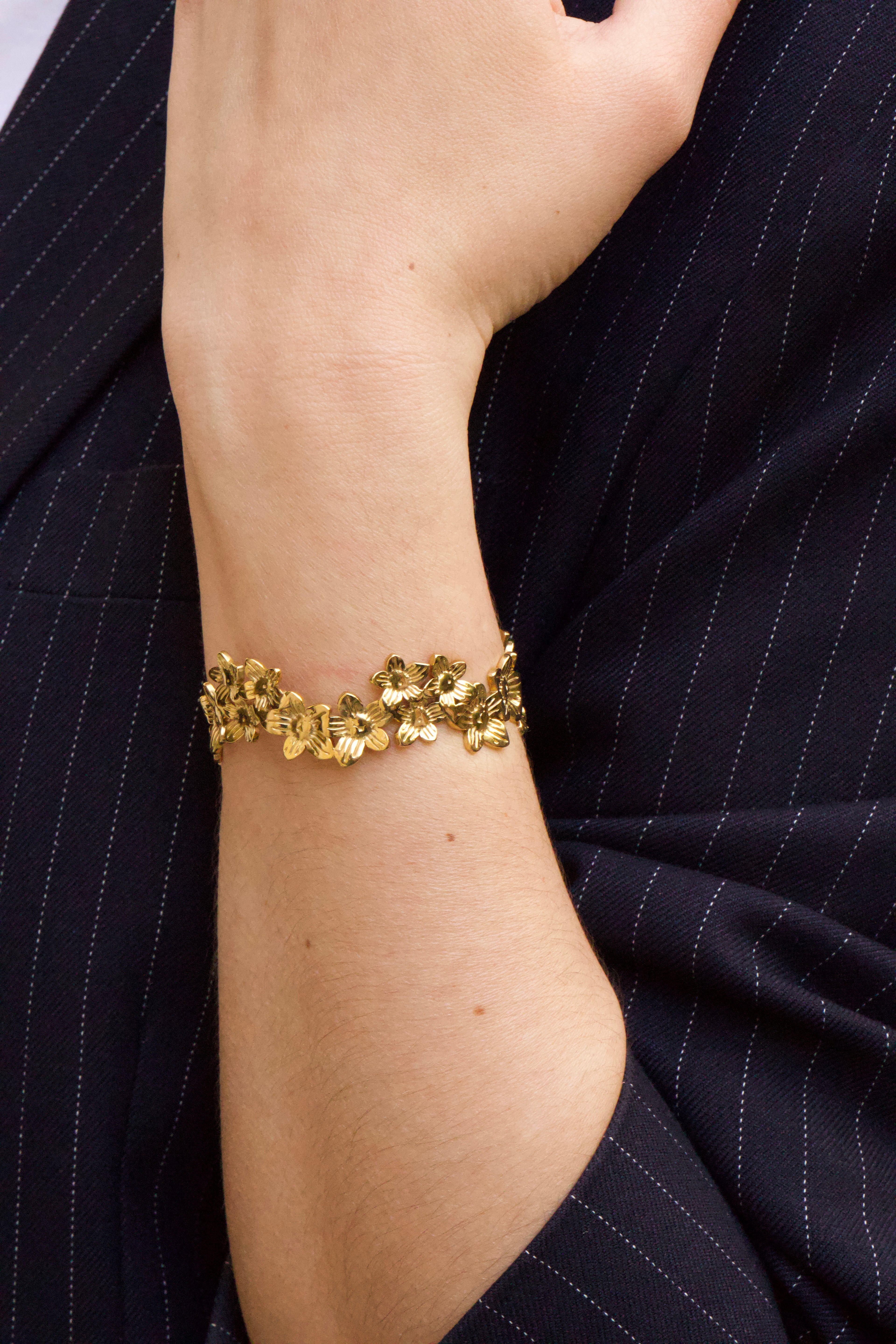 Rose - Jonc Fleur Doré ou Argenté Bracelet