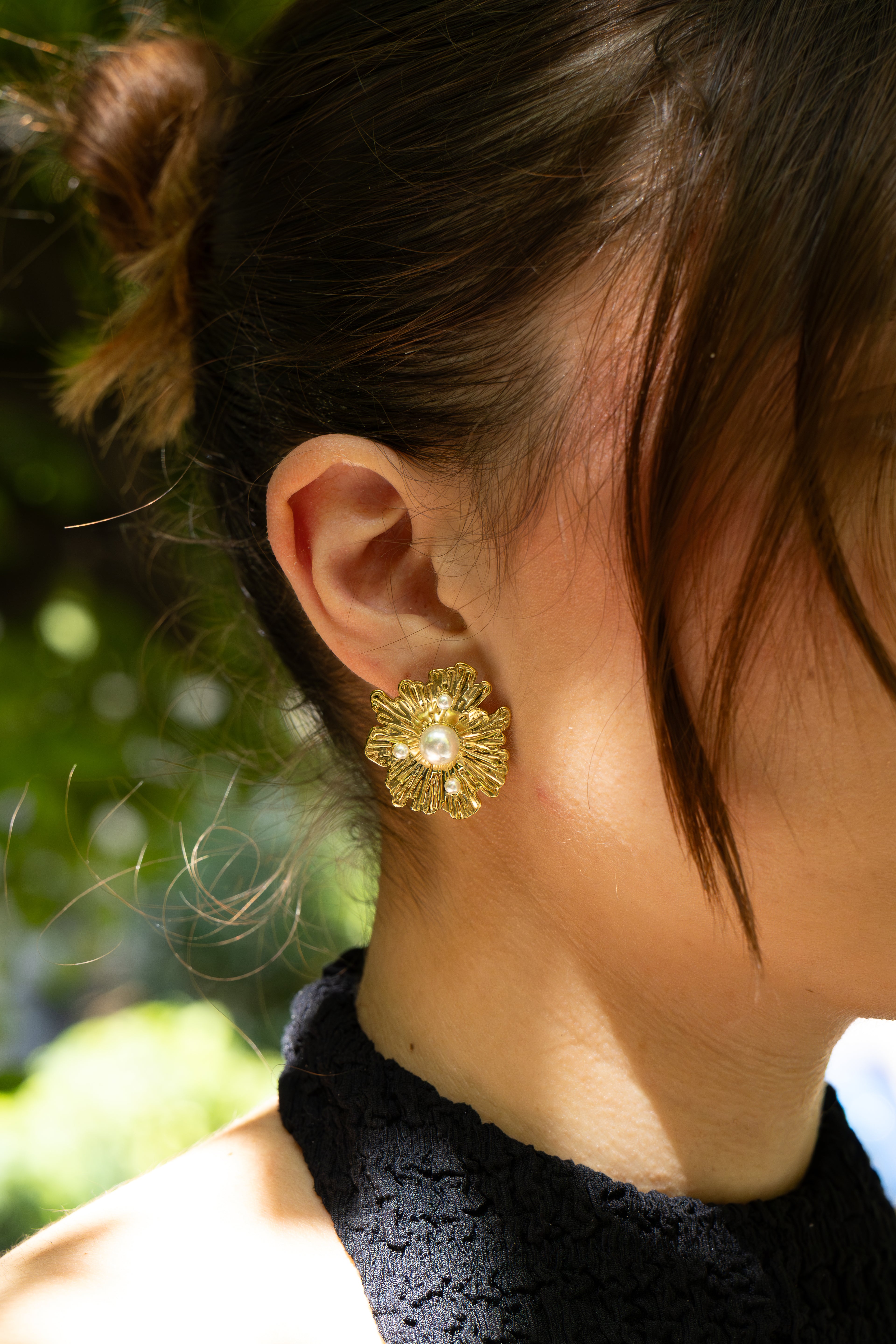 Perlita - Boucles Fleur Perlée Doré Boucle d'oreille