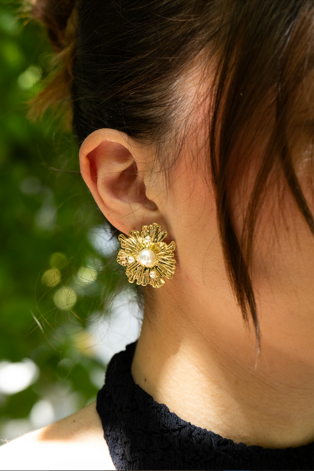 Perlita - Boucles Fleur Perlée Doré Boucle d'oreille